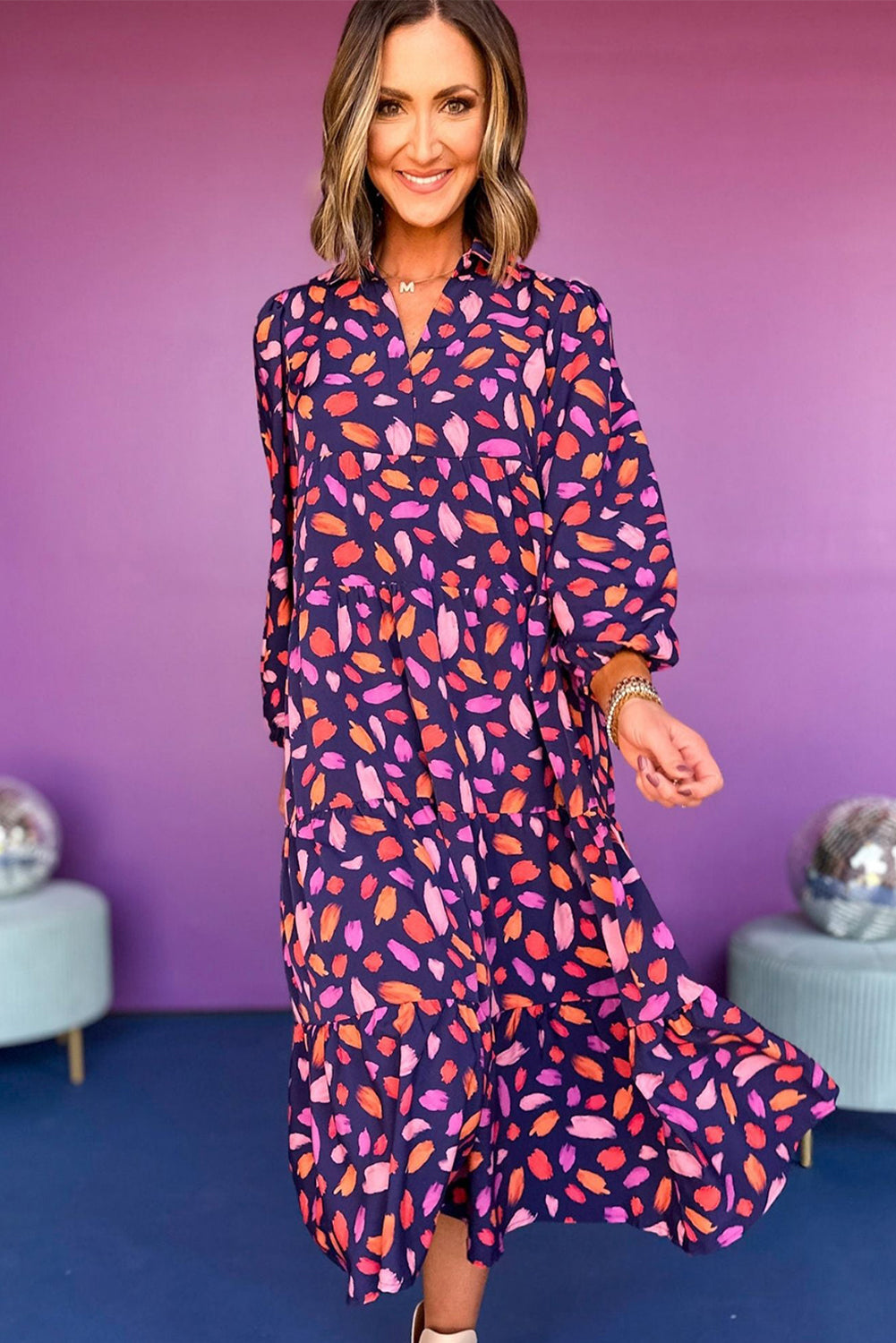 Robe longue rose/violette "Samantha"