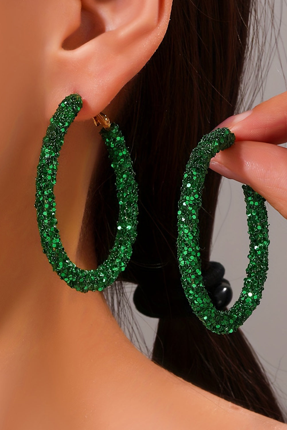 "Lola" dark green sequin earrings