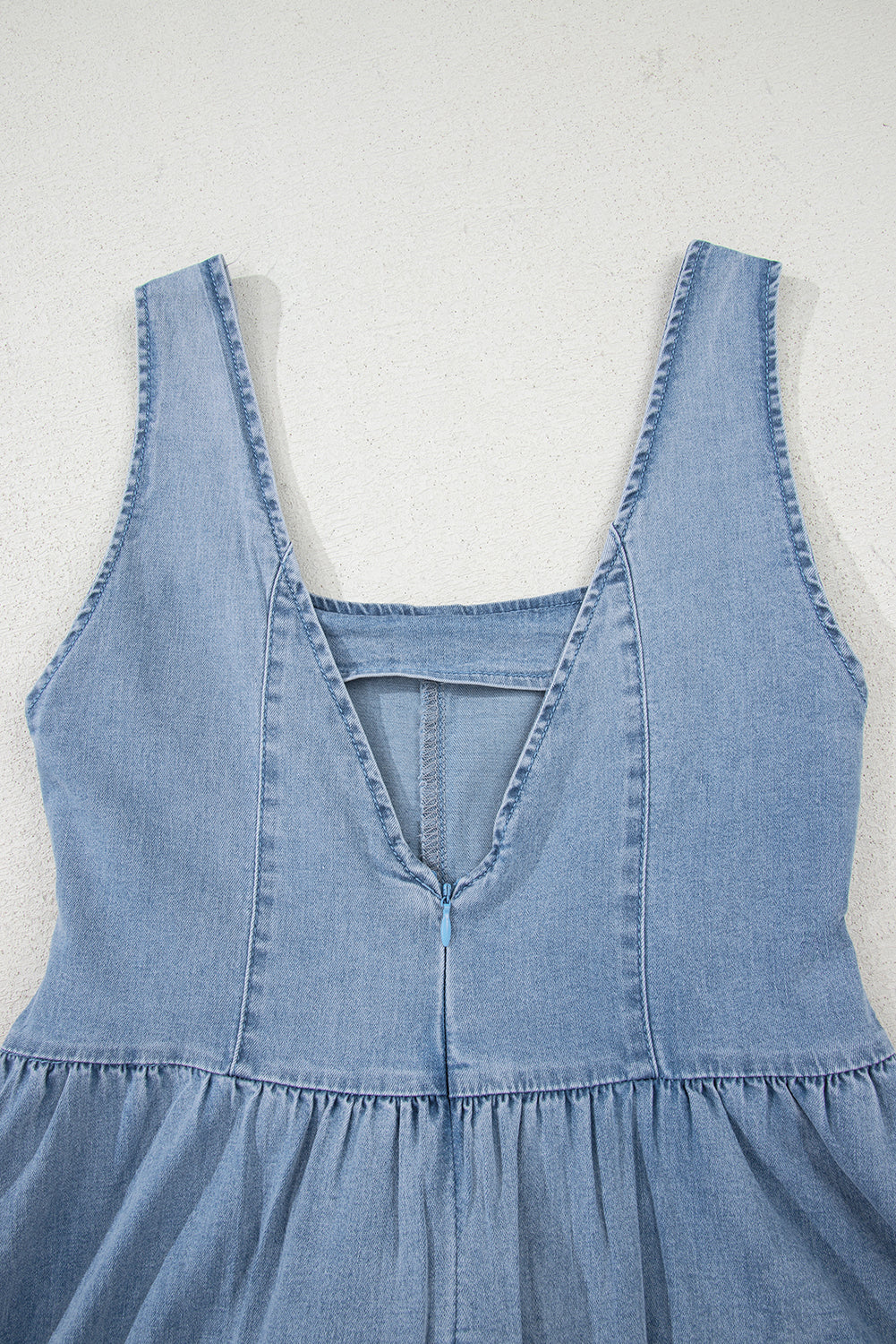 Robe trapèze bleue en jean "Ségolène" | Sans manches | Avec nœud papillon