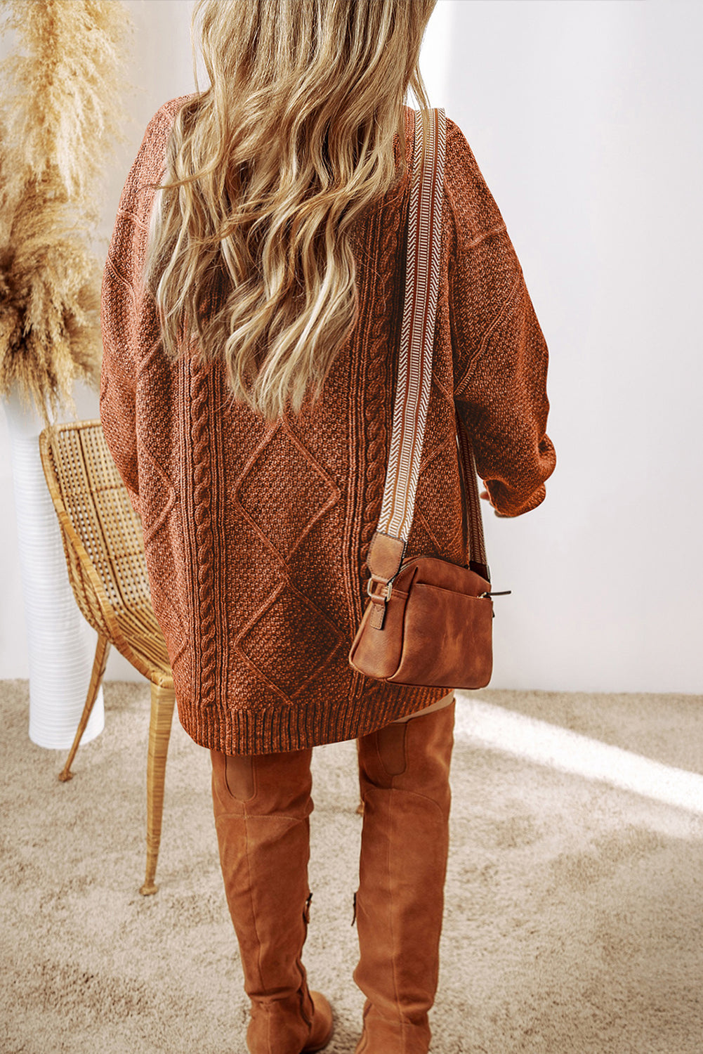 Mist Green Cable Knit Drop Shoulder Loose Fit Sweater Dress