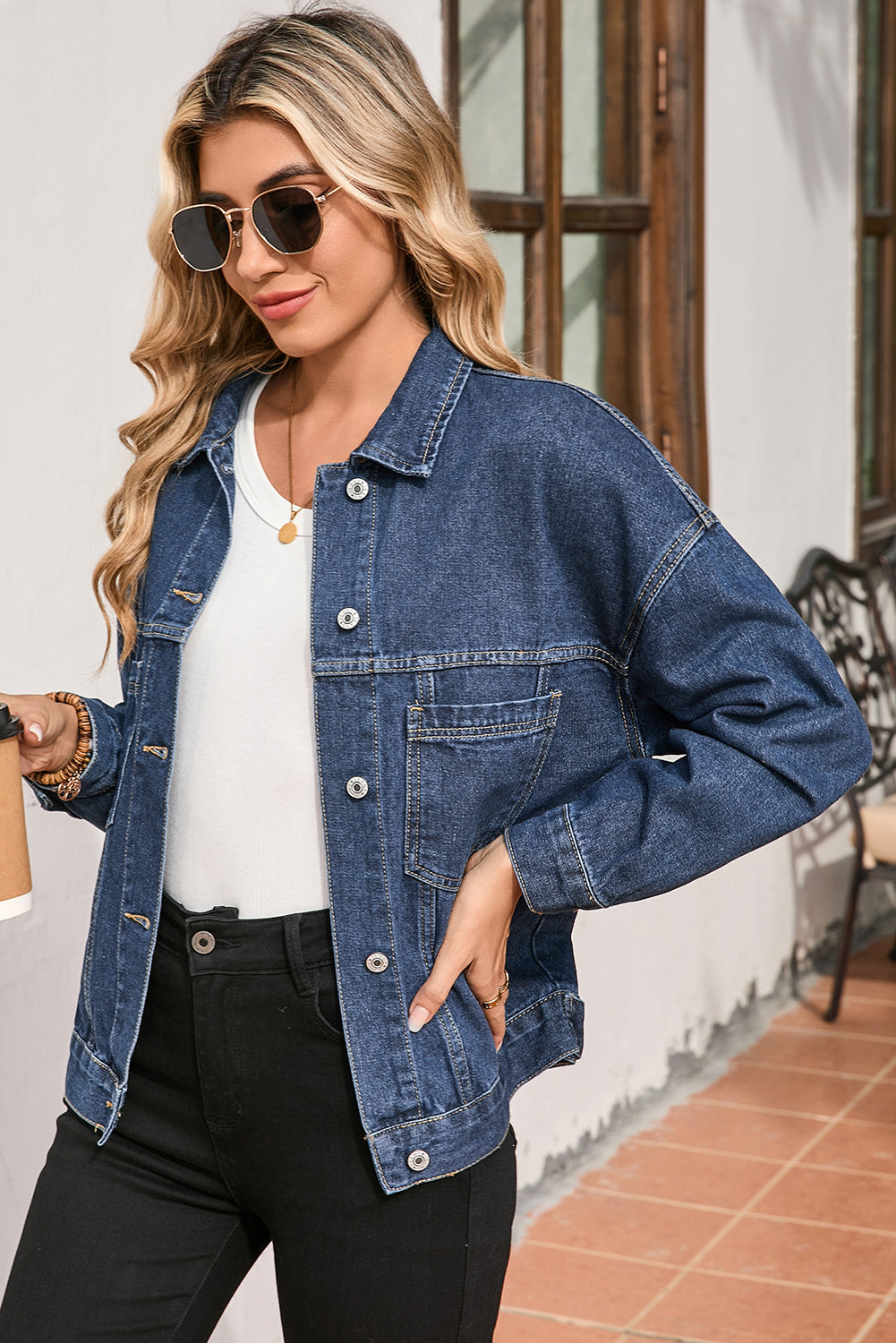 Veste en jean bleu & gris | Pour FEMMES