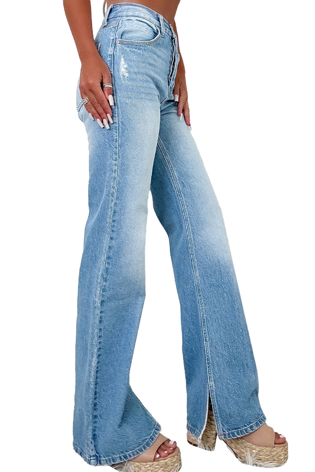 Jean straight large | À fente | Pour FEMMES