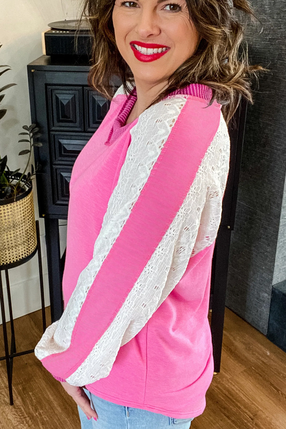 Sweatshirt plus size "Rose" à dentelle, pour FEMMES