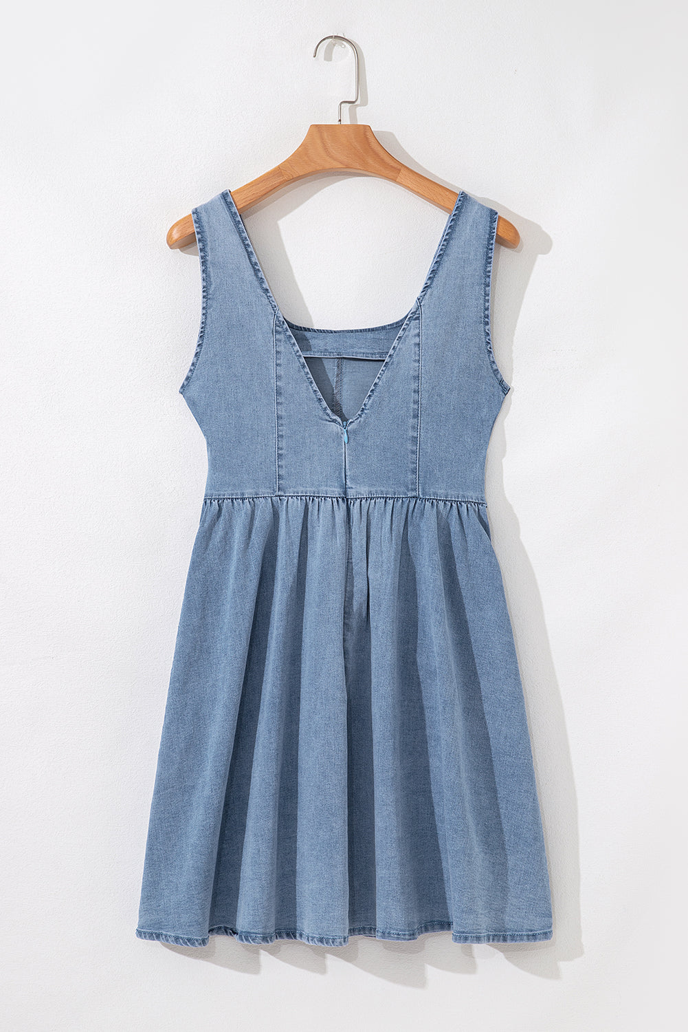 Robe trapèze bleue en jean "Ségolène" | Sans manches | Avec nœud papillon