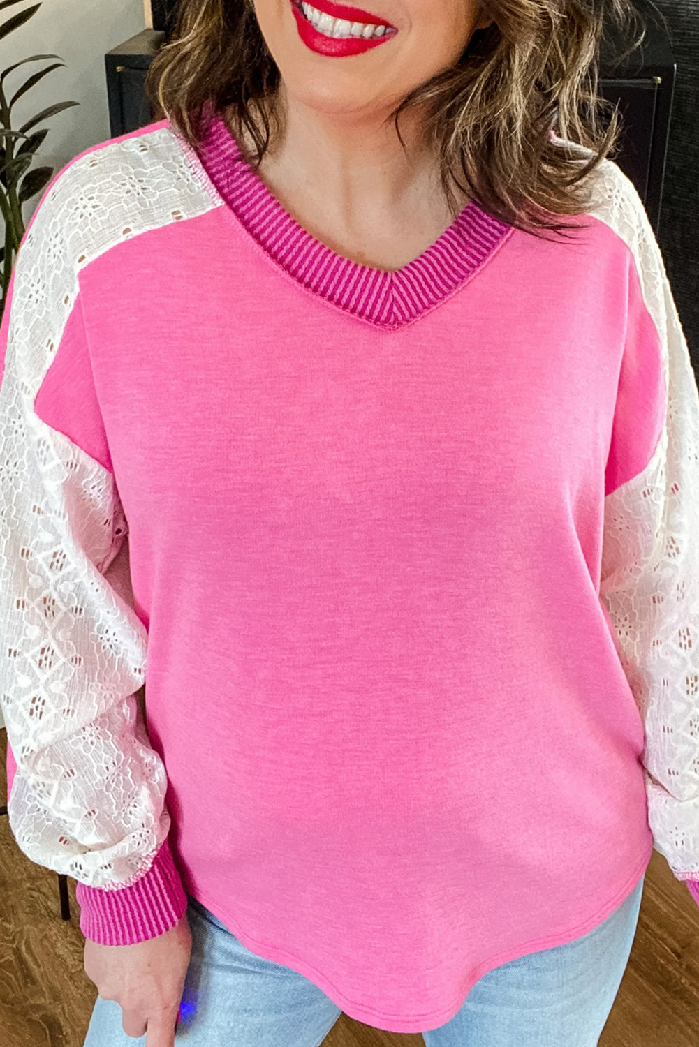 Sweatshirt plus size "Rose" à dentelle, pour FEMMES