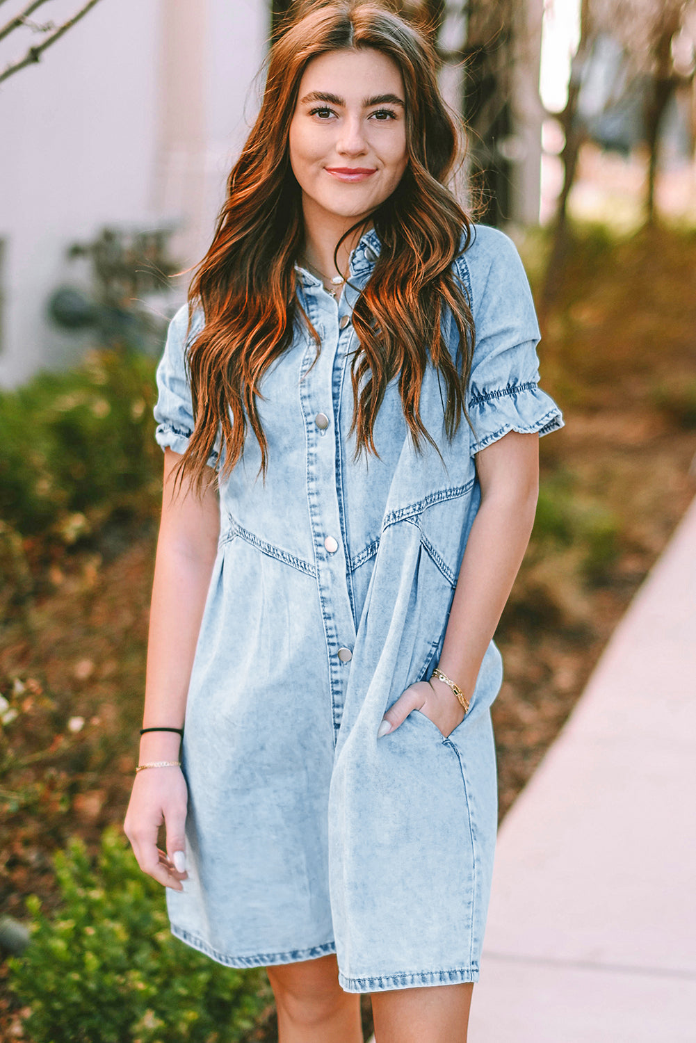 Robe courte en jean | Avec poches