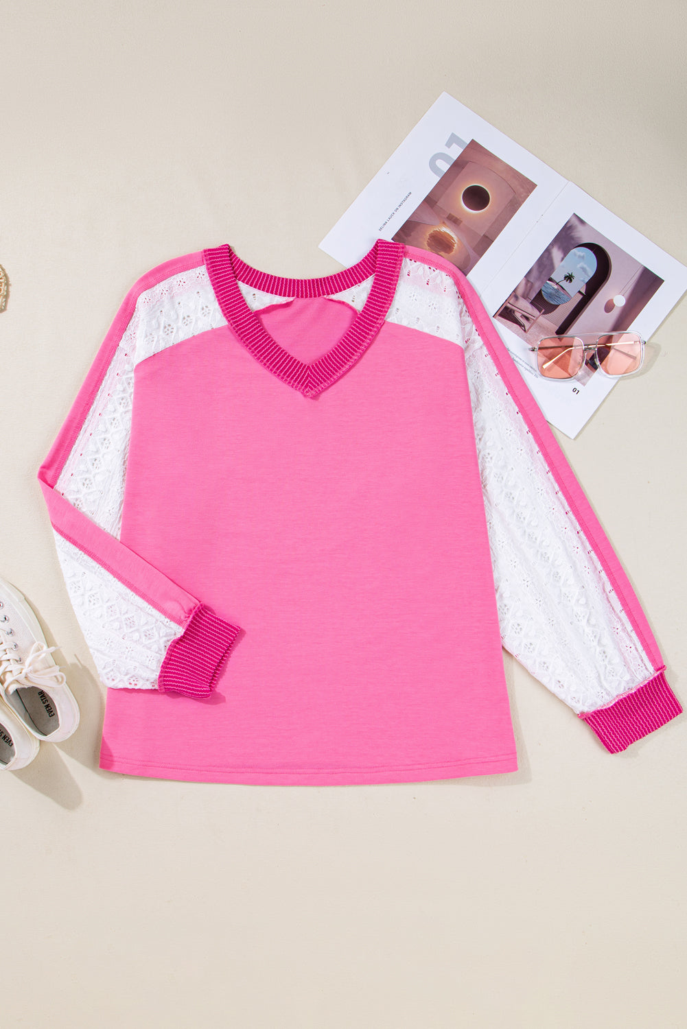 Sweatshirt plus size "Rose" à dentelle, pour FEMMES