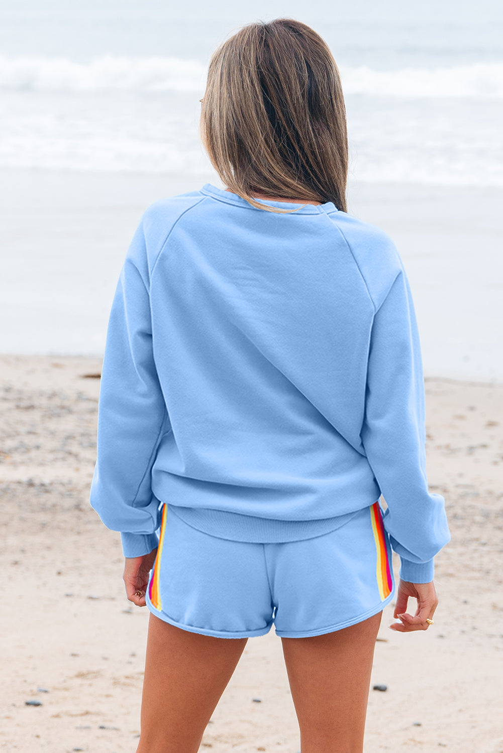 Black Striped Accent Pullover and Shorts Two Piece Casual Set