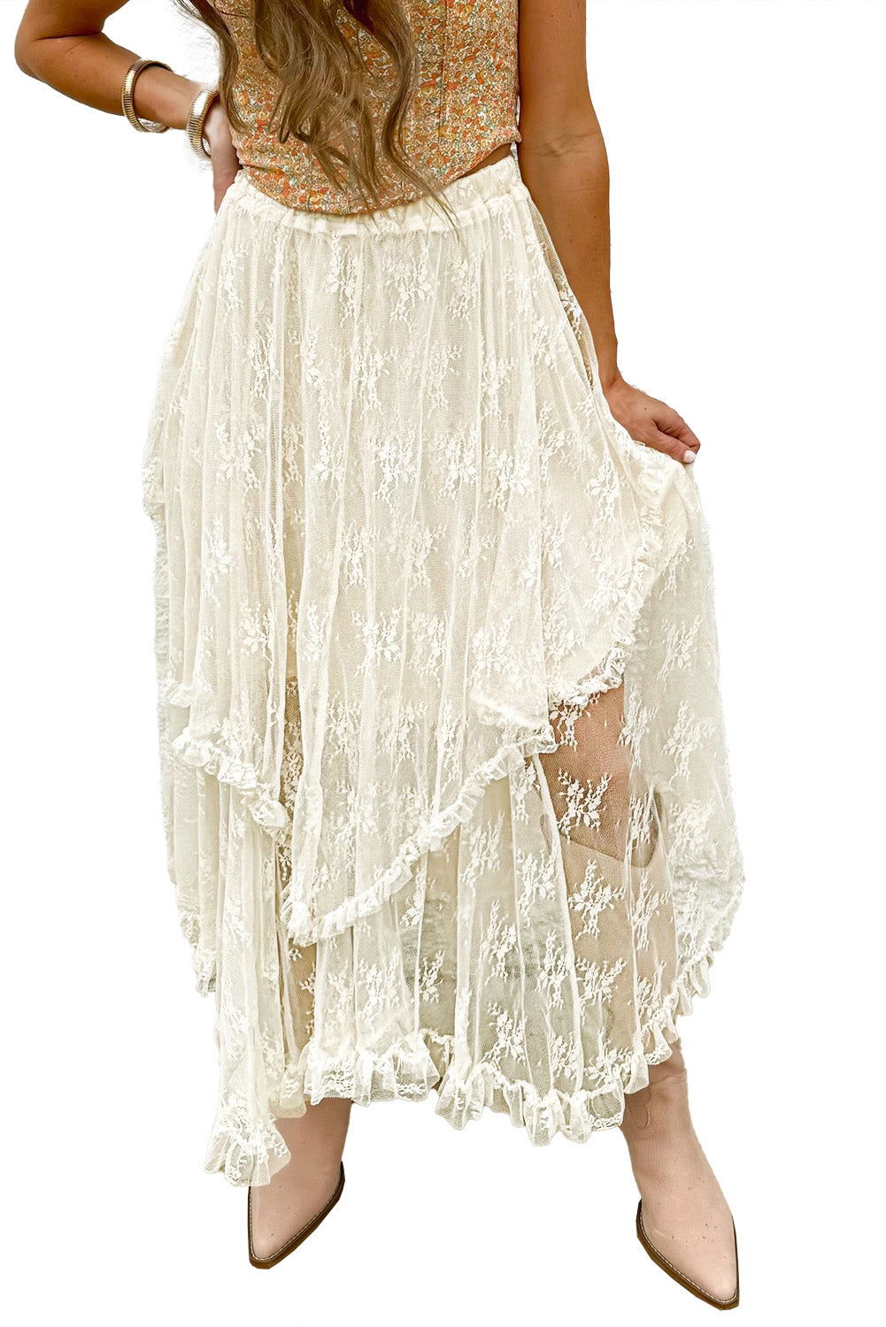 Jupe longue blanche multicouches - ELLEsinil