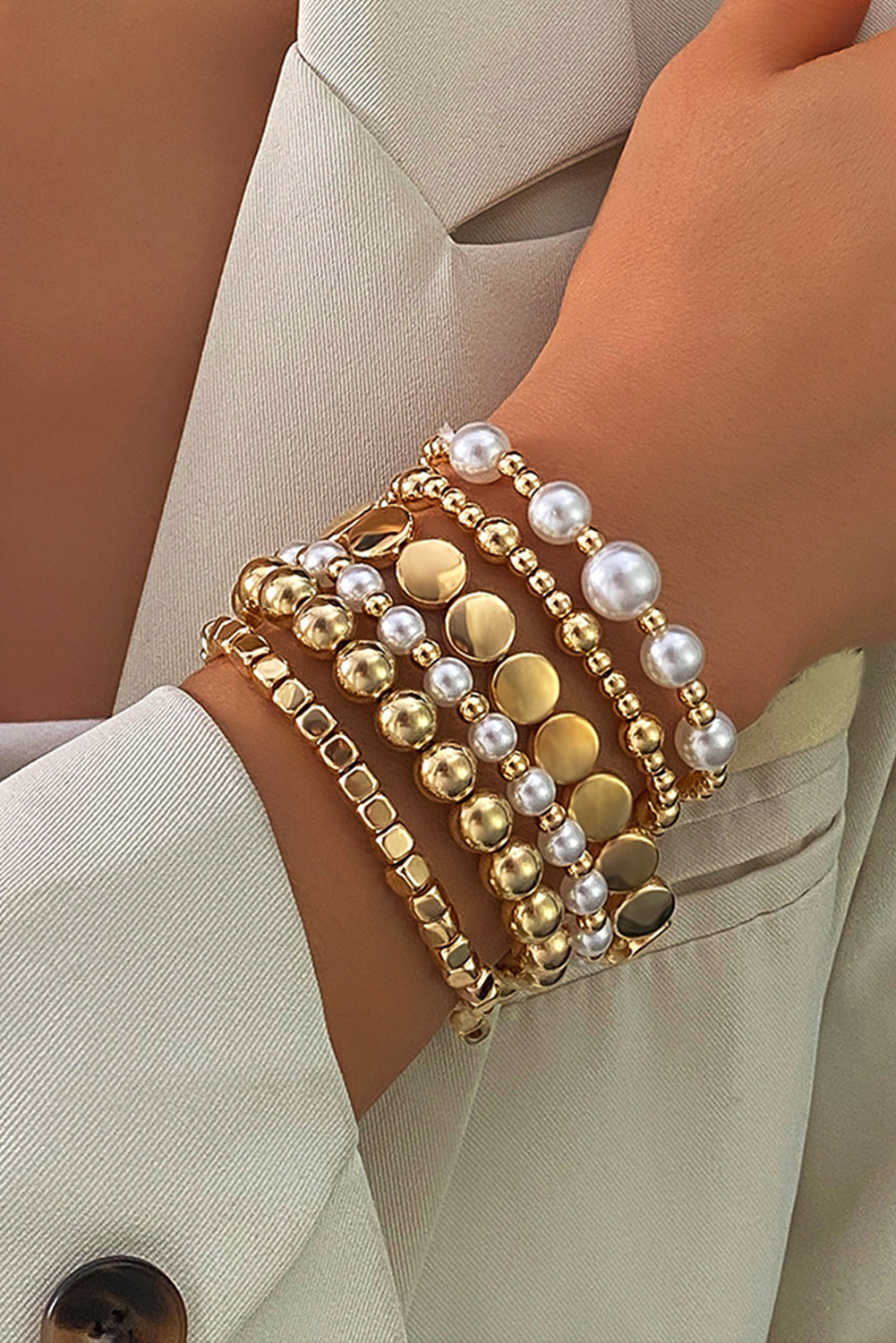 Lot de 6 bracelets de perles et d'or "Aurelia", pour FEMMES
