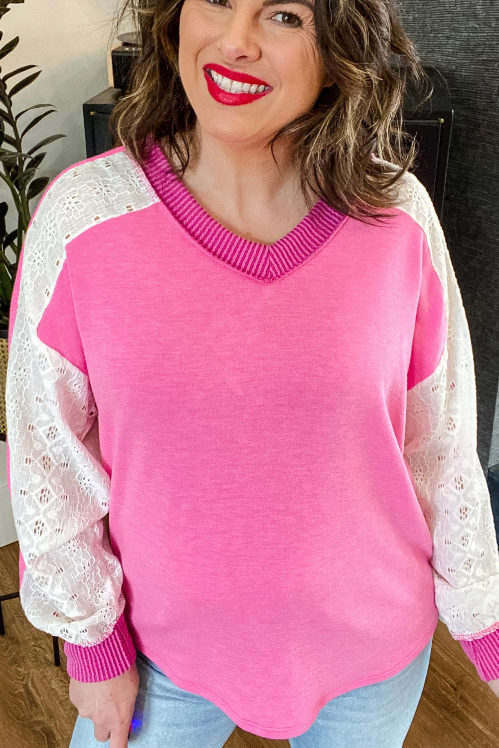 Sweatshirt plus size "Rose" à dentelle, pour FEMMES