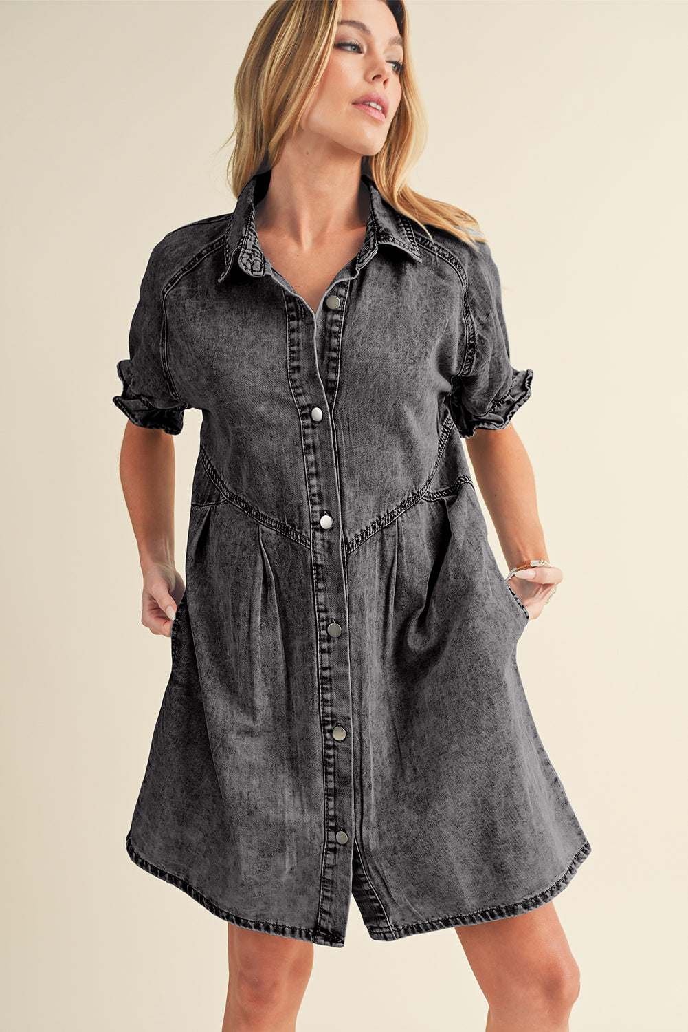 Robe courte en jean | Avec poches