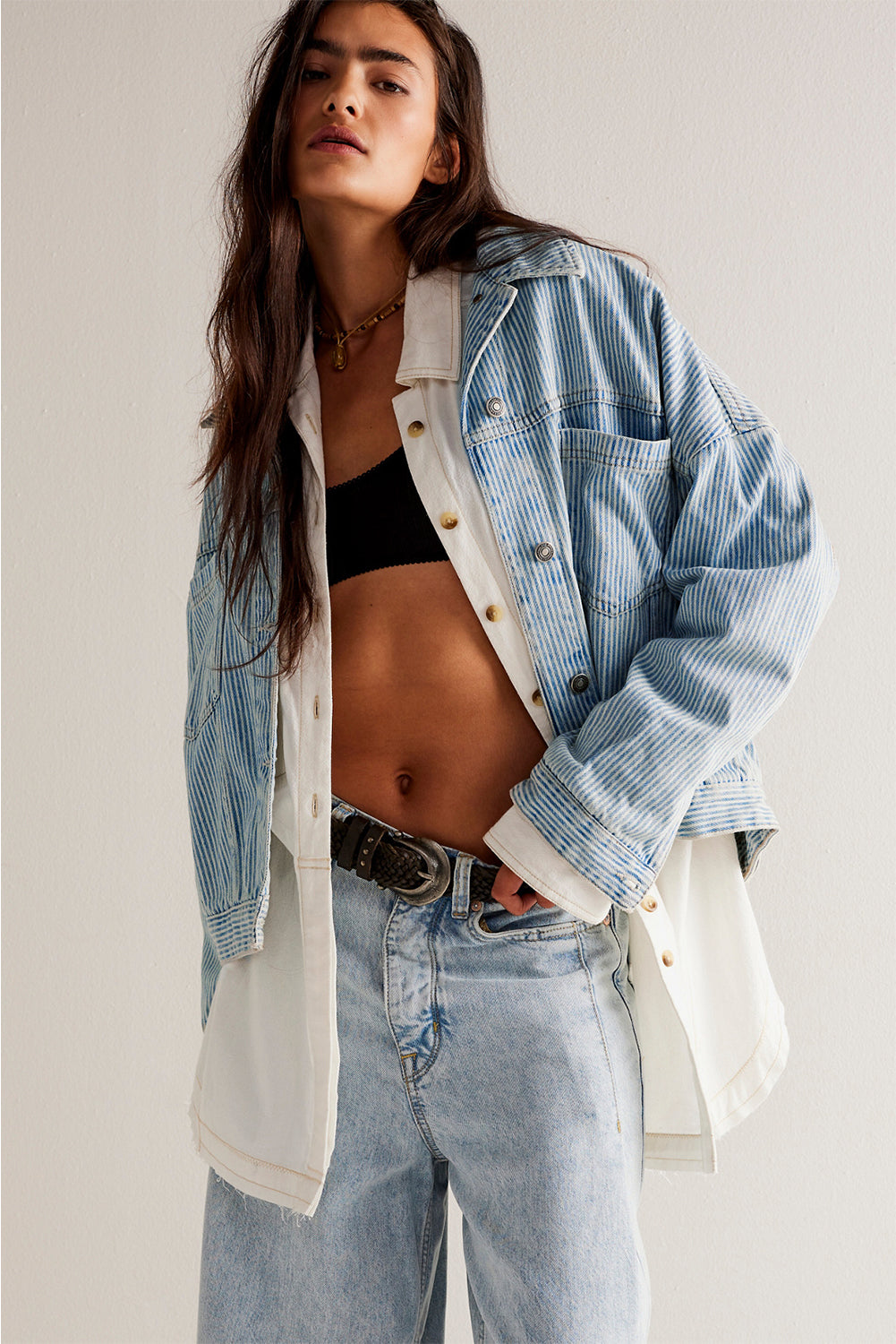 Veste en jean bleu & gris | Pour FEMMES