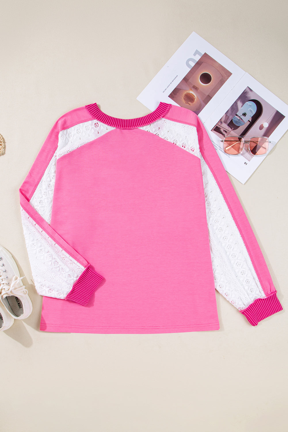 Sweatshirt plus size "Rose" à dentelle, pour FEMMES