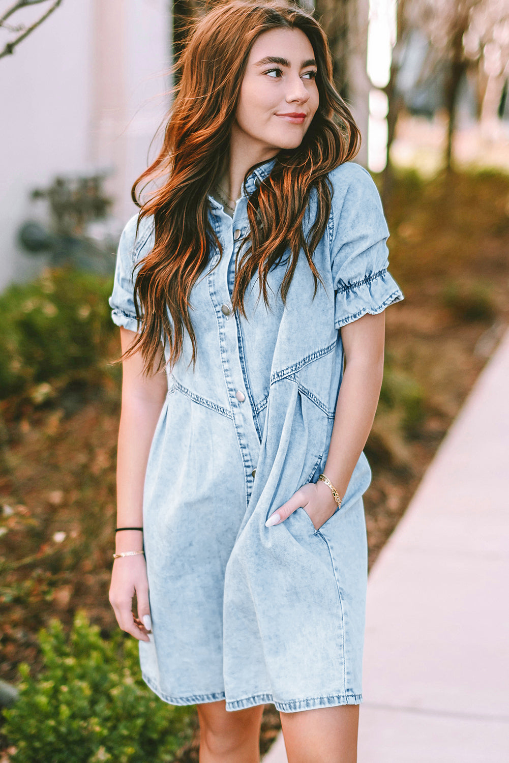 Robe courte en jean | Avec poches