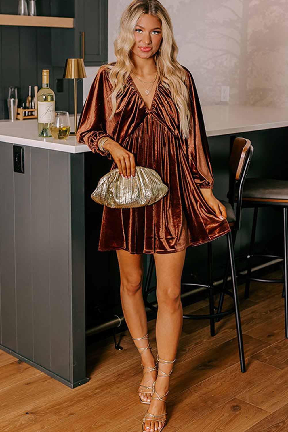Robe courte marron en velours "Bianca"