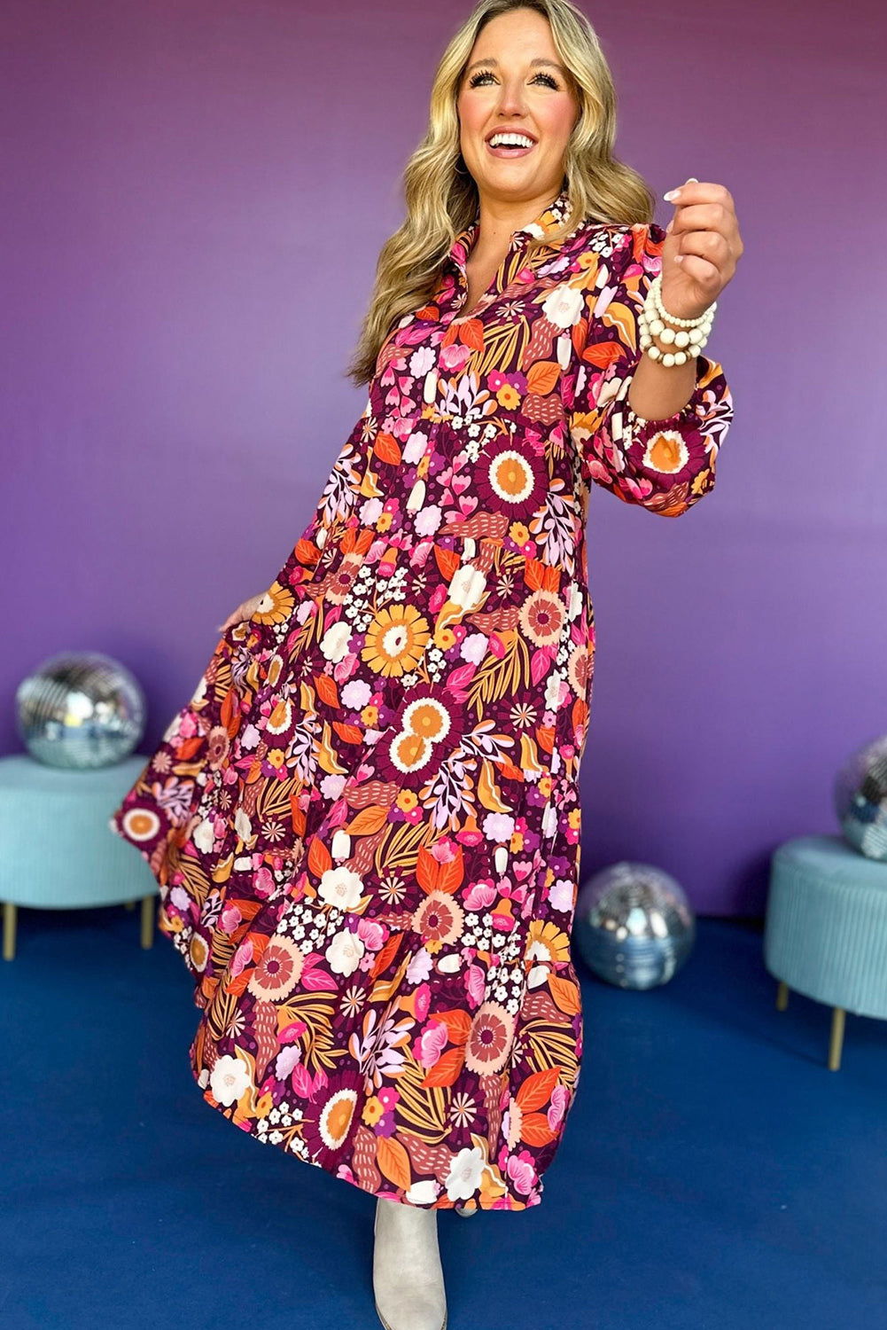 Robe longue rose/violette "Samantha"