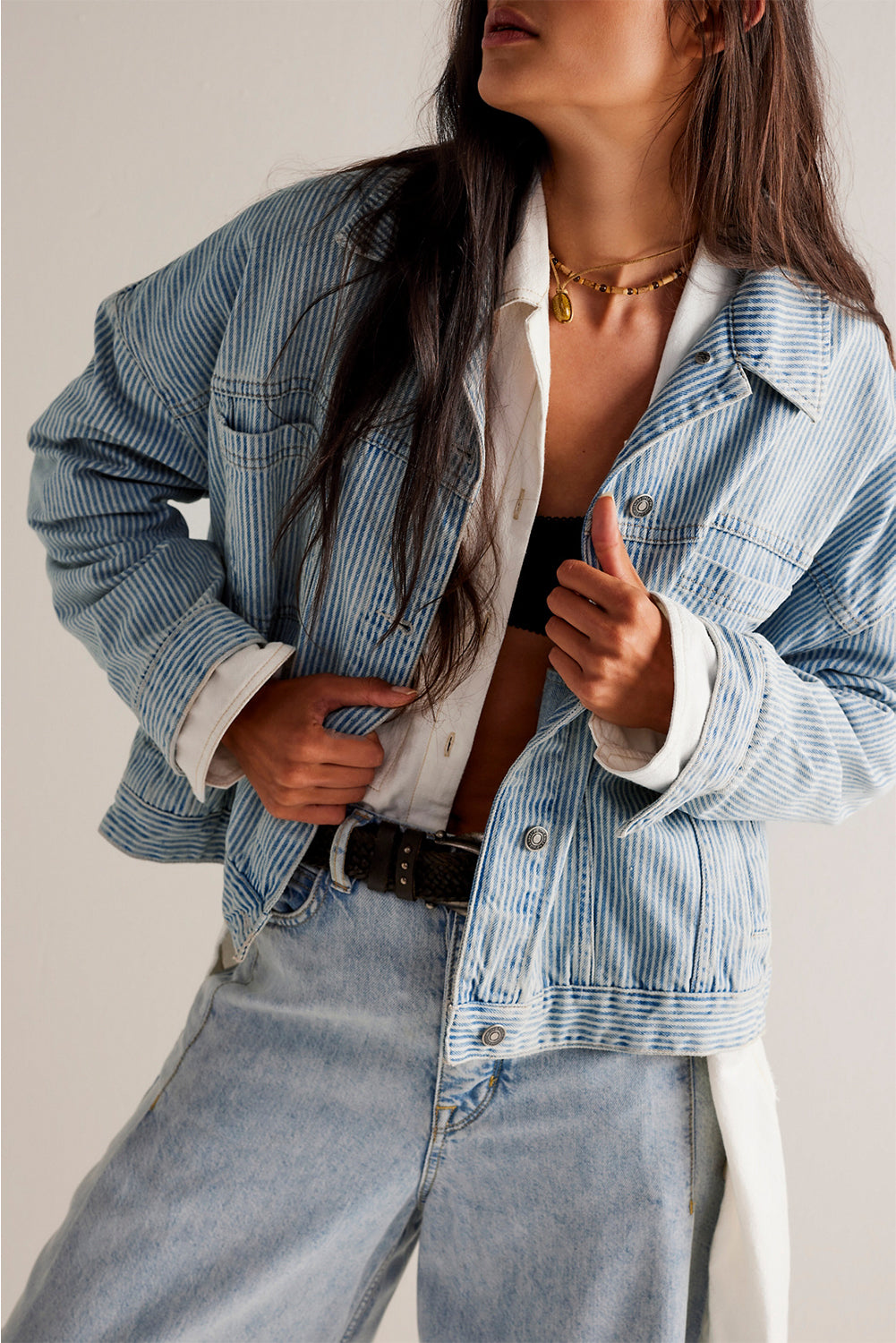 Veste en jean bleu & gris | Pour FEMMES