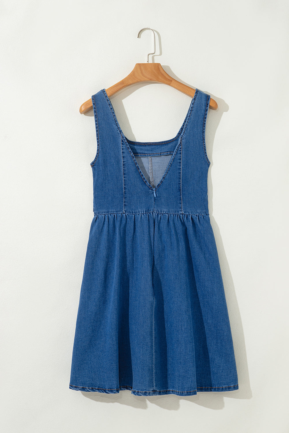 Robe trapèze bleue en jean "Ségolène" | Sans manches | Avec nœud papillon