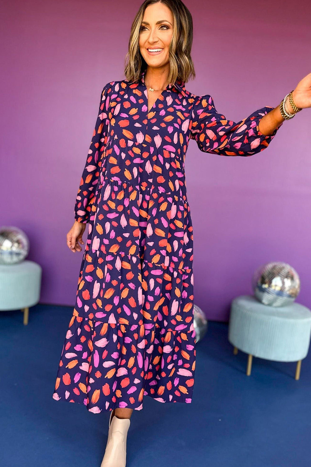 Robe longue rose/violette "Samantha"