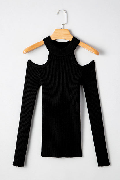 Pull noir à épaules dénudées, pour FEMMES