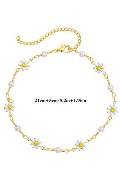 Gold Daisy &amp; Pearl Chain Anklet