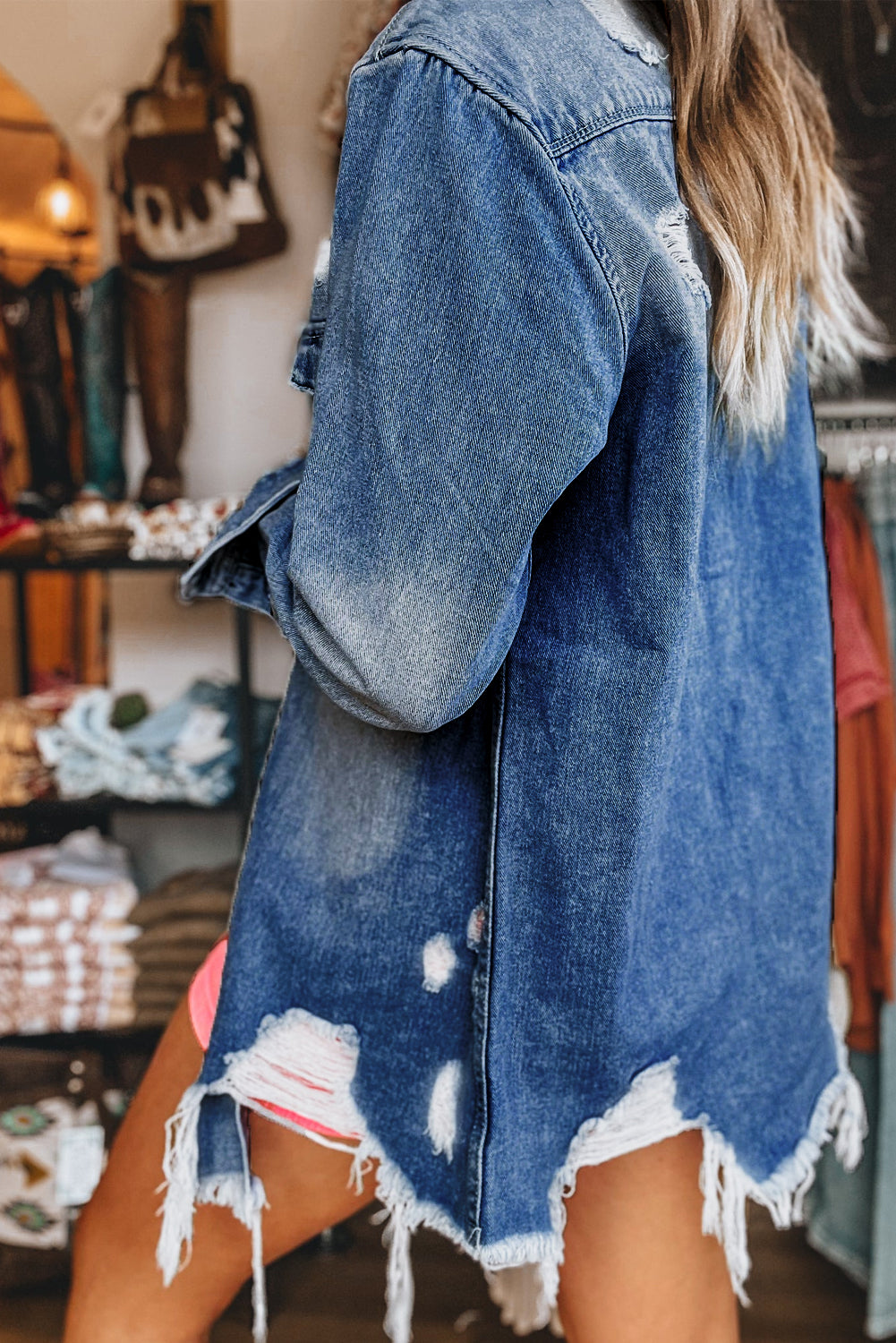 Veste longue en jean | Déchirée | Pour FEMMES