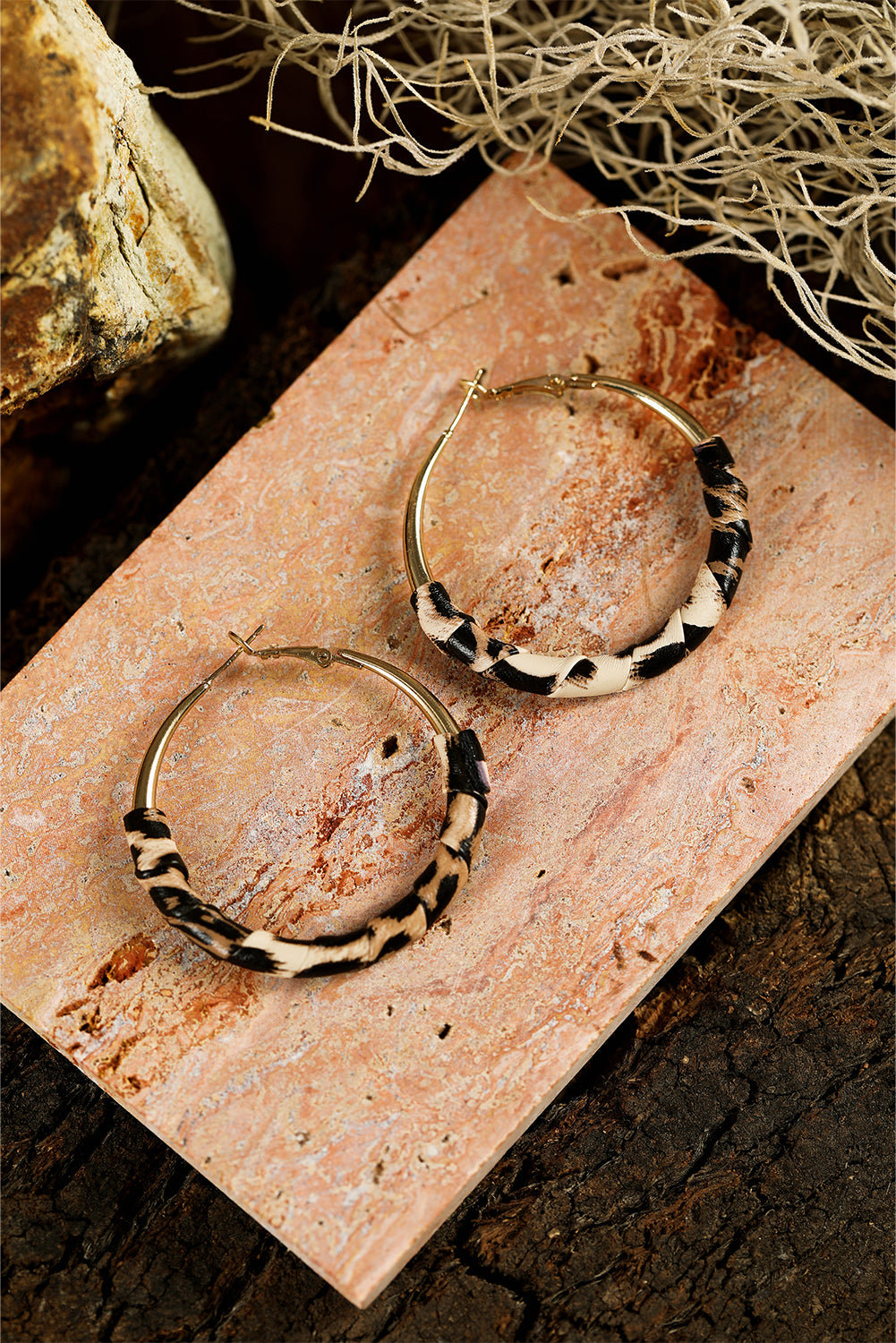 Leopard print and gold hoop earrings "Ranyah"