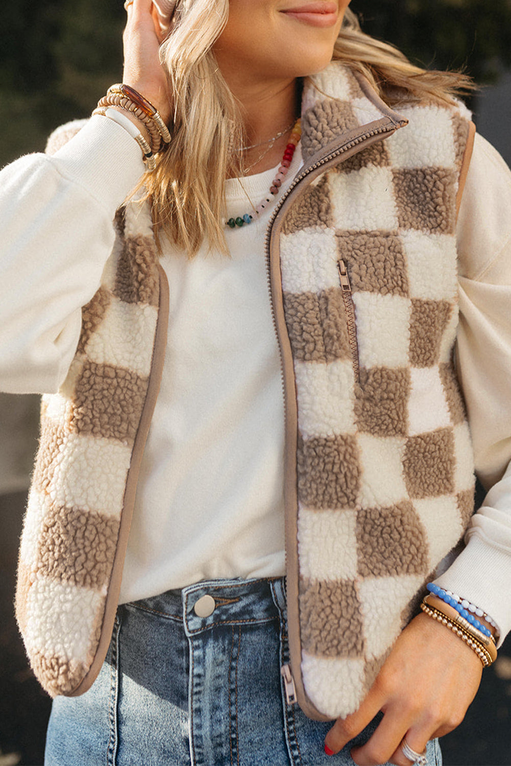 Sleeveless Jacket | Checkerboard Design | For WOMEN