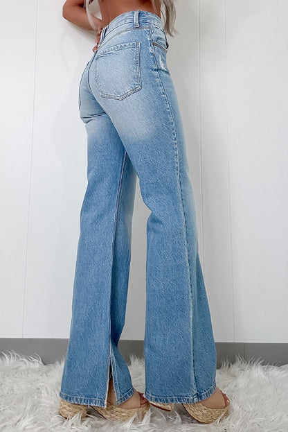 Jean straight large | À fente | Pour FEMMES