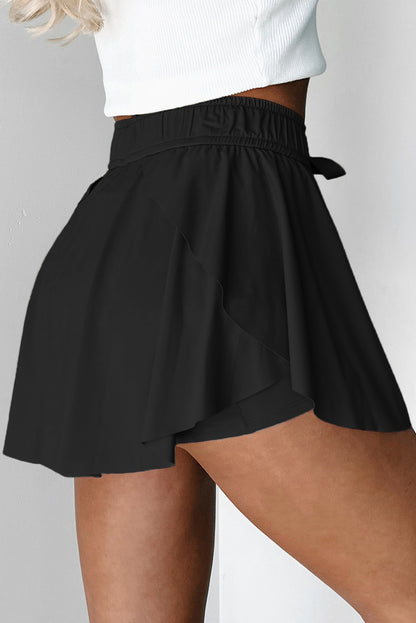 Dark Blue Drawstring High Waist Lined Tennis Skorts