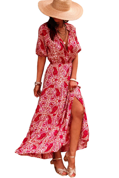 Robe longue "Marta" | Manches courtes | À fente