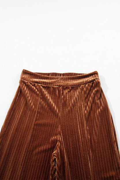 Chestnut Solid Color High Waist Corduroy Flare Pants