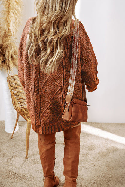 Mist Green Cable Knit Drop Shoulder Loose Fit Sweater Dress