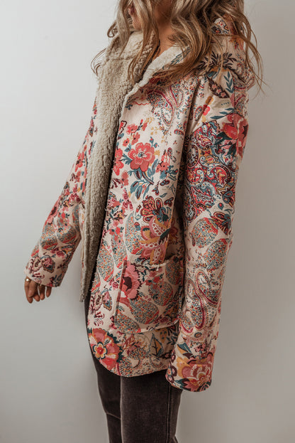 Warm Hooded Overshirt Jacket | Floral Print | For WOMEN