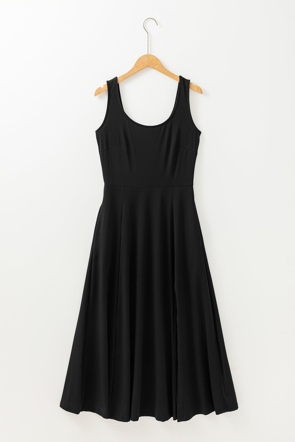 Robe mi-longue noir | Sans manches | À fente