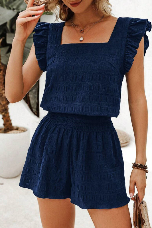 Ensemble bleu foncé | Haut sans manches + short | Pour FEMMES