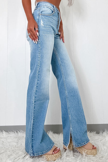 Jean straight large | À fente | Pour FEMMES