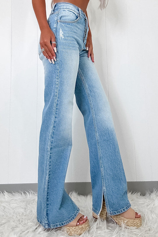 Jean straight large | À fente | Pour FEMMES