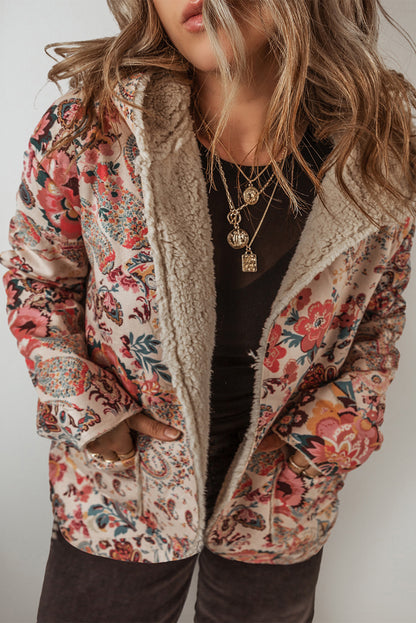 Warm Hooded Overshirt Jacket | Floral Print | For WOMEN