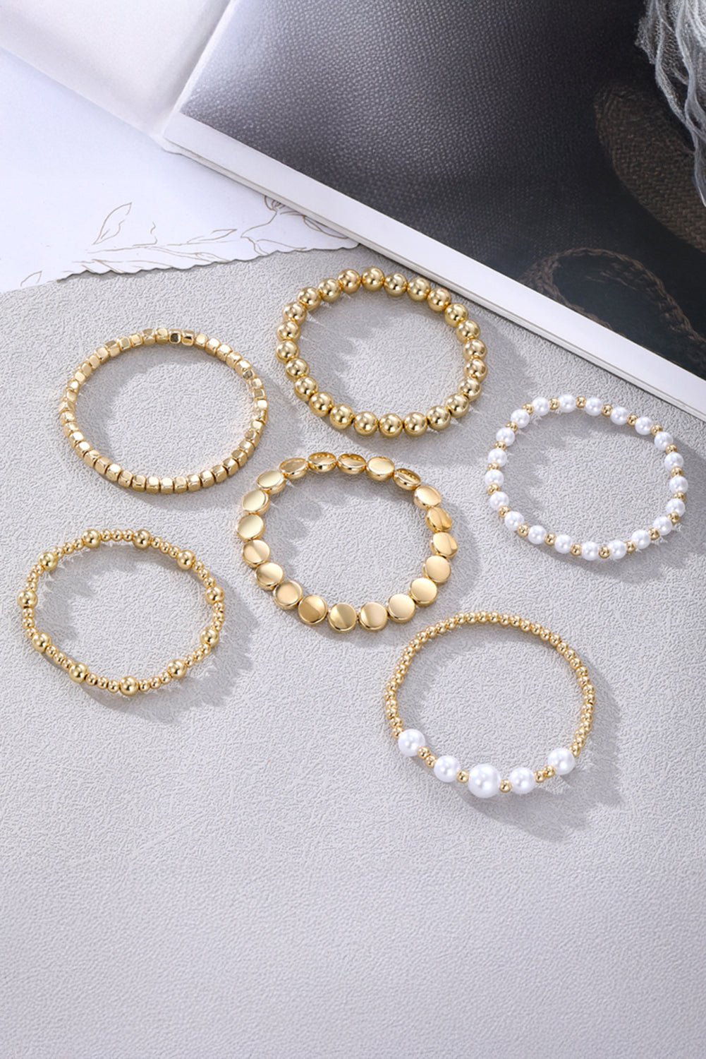 Lot de 6 bracelets de perles et d'or "Aurelia", pour FEMMES