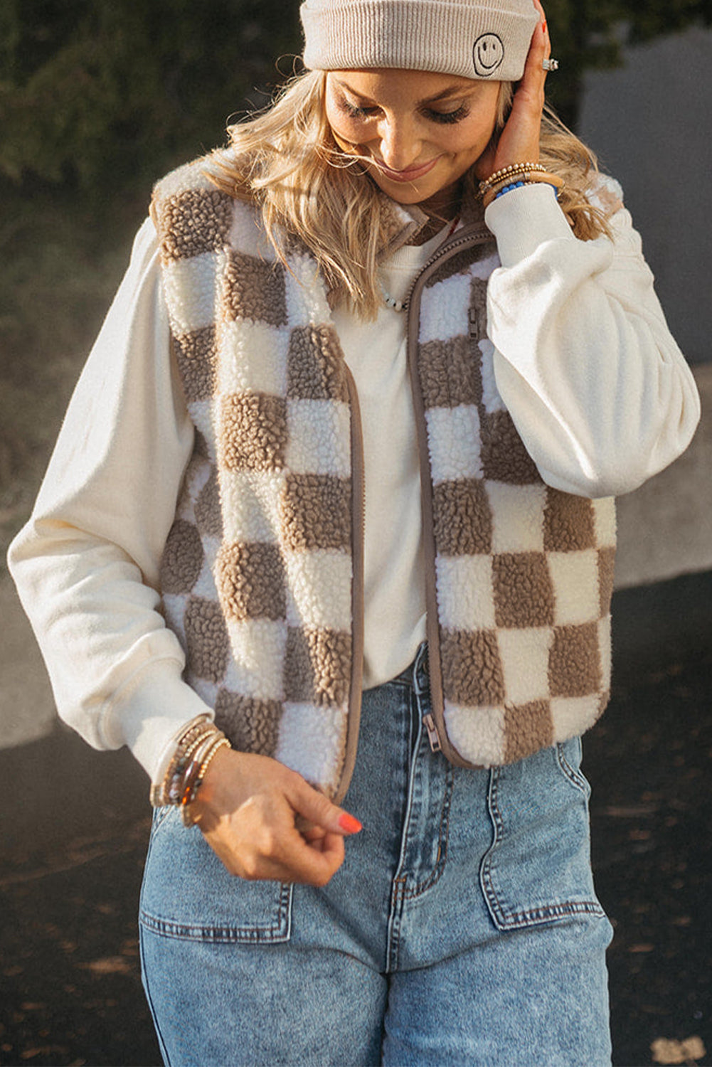 Sleeveless Jacket | Checkerboard Design | For WOMEN