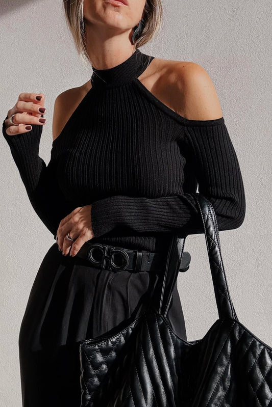 Pull noir à épaules dénudées, pour FEMMES