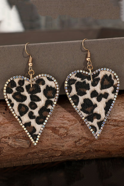 Multicolor Rhinestone Edge Leopard Print Heart Shape Earrings