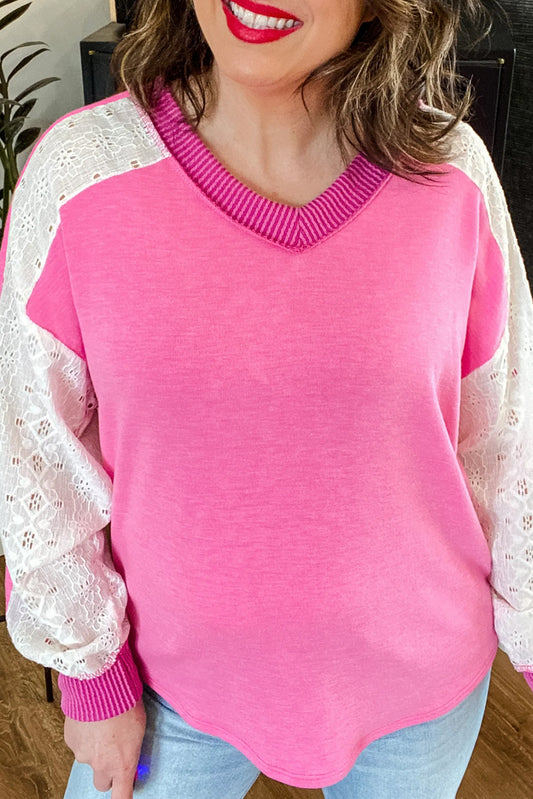 Sweatshirt plus size "Rose" à dentelle, pour FEMMES