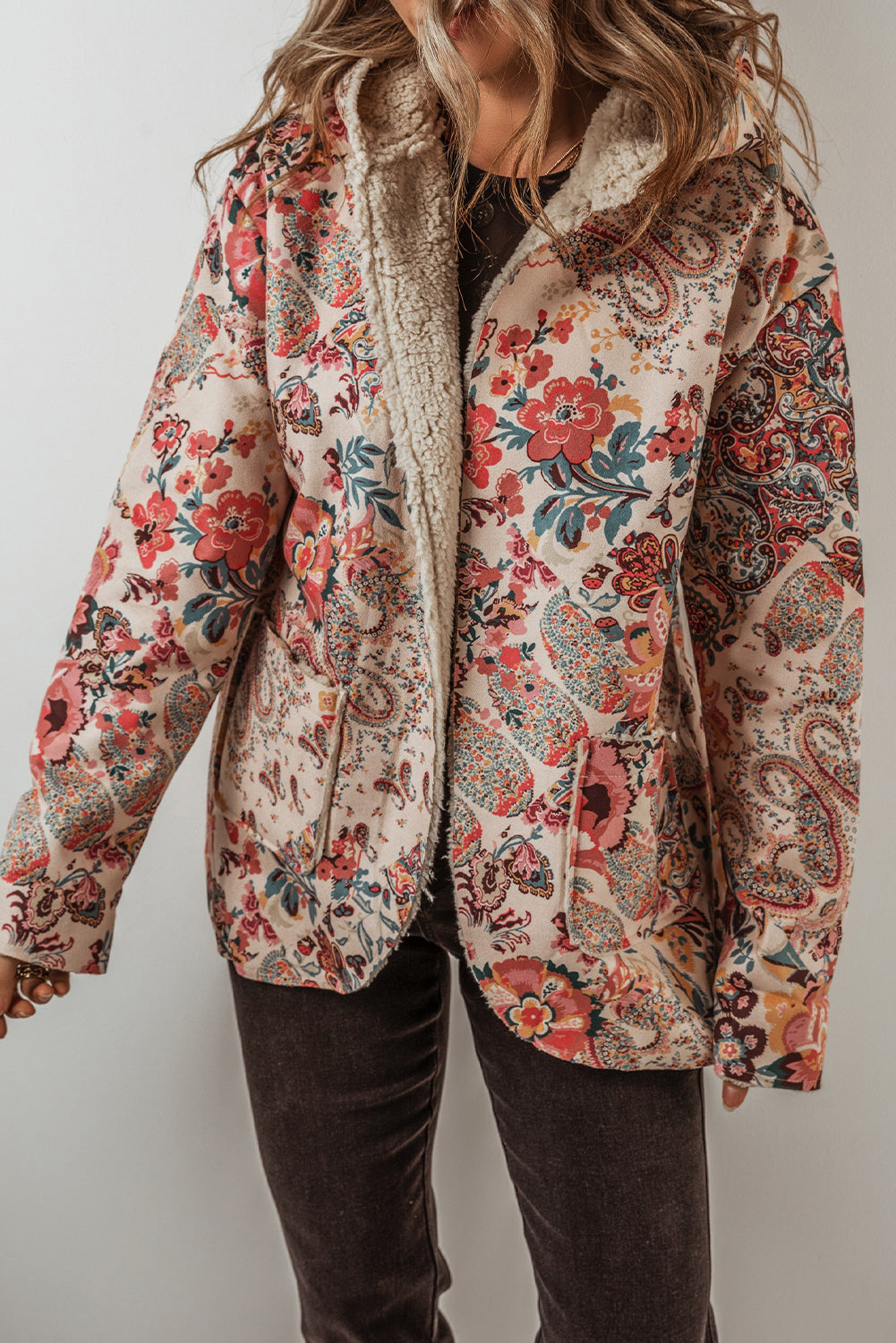 Warm Hooded Overshirt Jacket | Floral Print | For WOMEN
