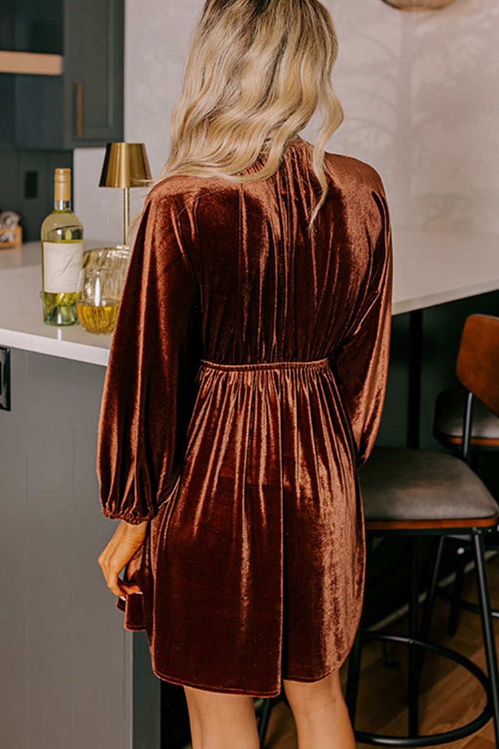 Robe courte marron en velours  "Bianca"