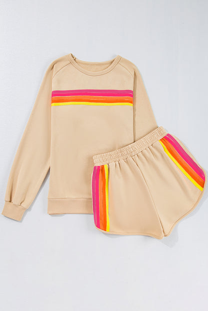 Black Striped Accent Pullover and Shorts Two Piece Casual Set