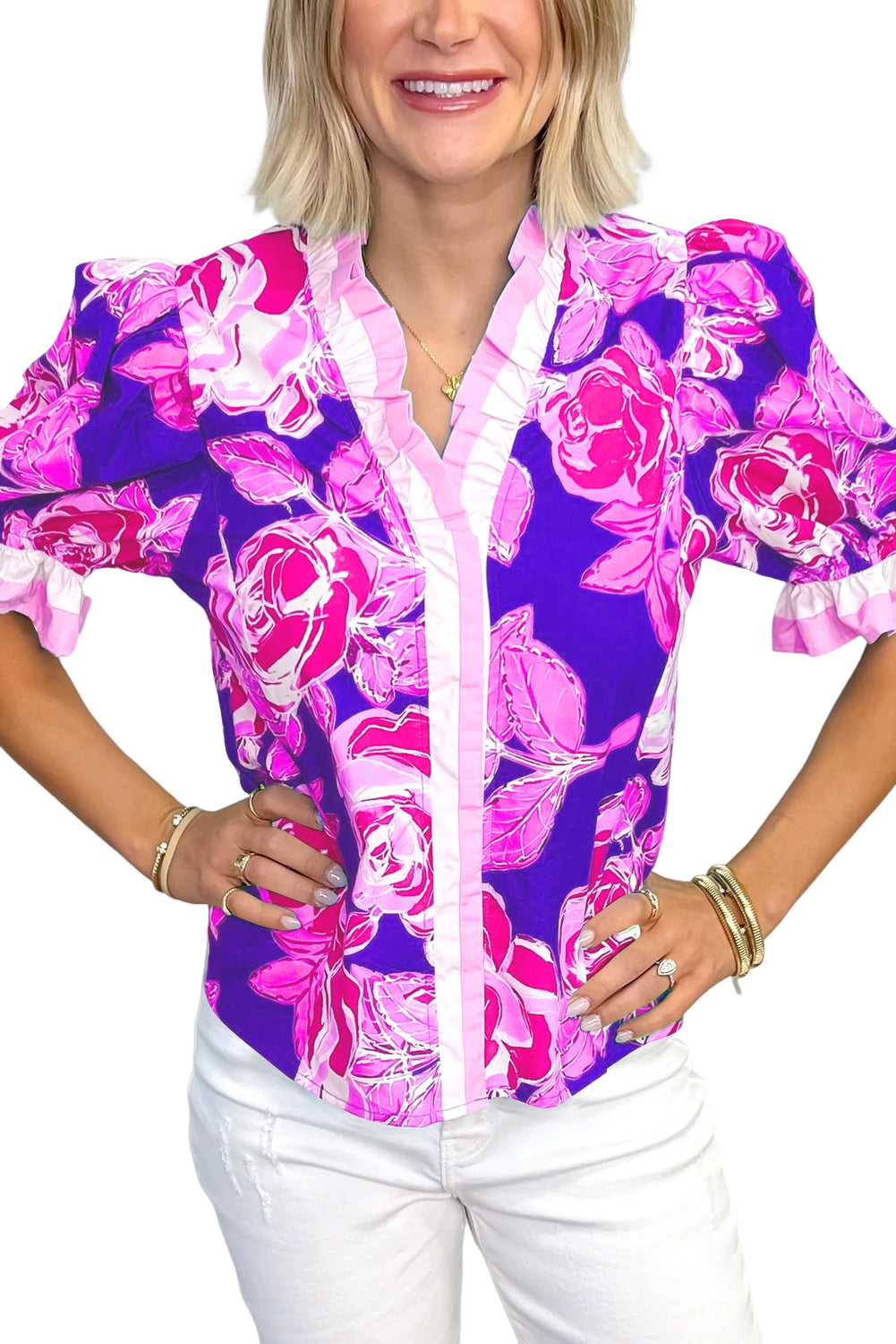 Haut floral manches courtes "Éloane"