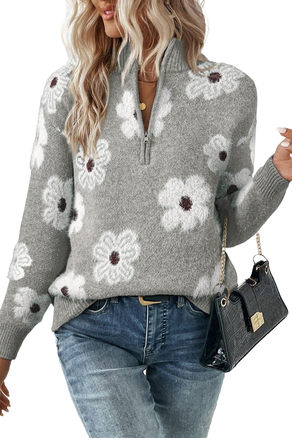 Pull quarter zip floral | Pour FEMMES